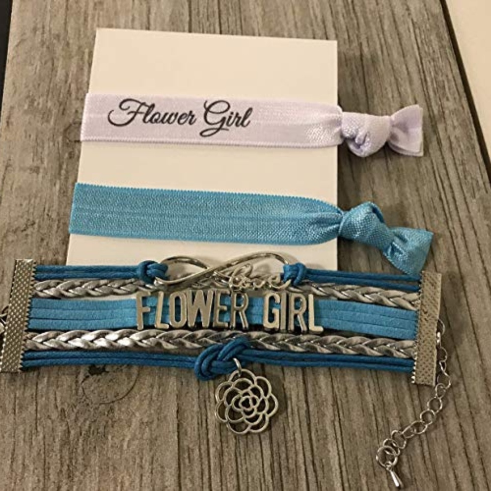 Flower Girl Blue Bracelet And Hair Ties Gift Set 2